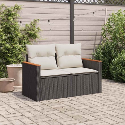 vidaXL - Tuinbank - 2-zits - met - kussens - poly - rattan - zwart