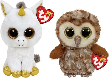 Ty - Knuffel - Beanie Boo's - Pegasus Unicorn & Percy Owl