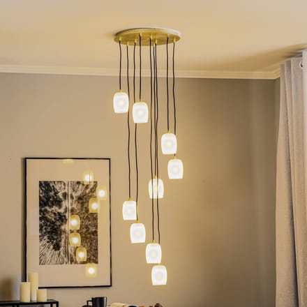 Lucande - hanglamp - 9lichts - Ijzer, glas - G9 - messing, zandwit