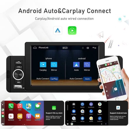 VCTparts® Android Auto Inbouw Radio Speler Digitaal LED Display Scherm met Bluetooth Aux 1DIN Mirrorlink Fm
