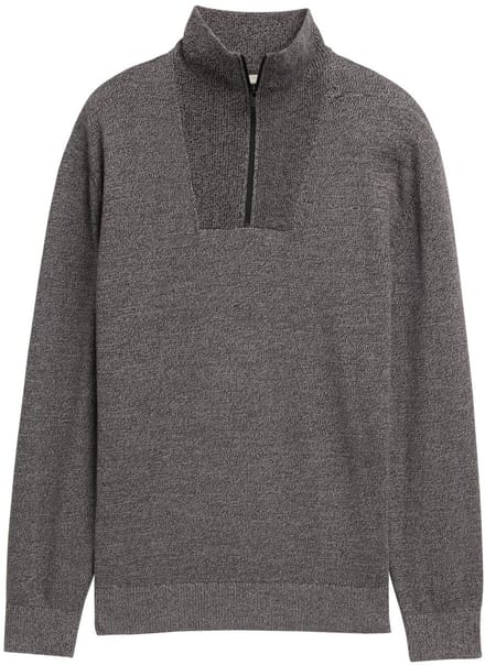 Tom Tailor Denim - Troyer gebreide trui van katoen - Maat S - Black Grey Mouline