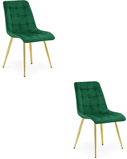 Set van 2 eetkamerstoelen SPLIT – Modern design – Groen fluweel – Gouden poten