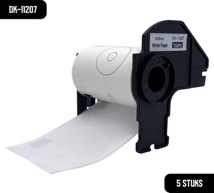 DULA Brother DK kompatible Etiketten, DK-11207 11207, Weiß, Permanent, 5 Rollen, 100 Etiketten pro Rolle
