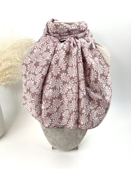 Lange dames sjaal Almina-gebloemd motief-roze wit goud oud roze