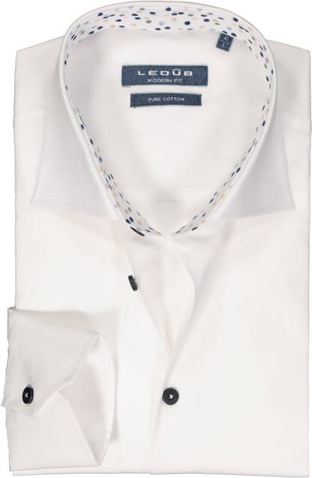 Ledub modern fit overhemd - popeline - wit - Strijkvriendelijk - Boordmaat: 40