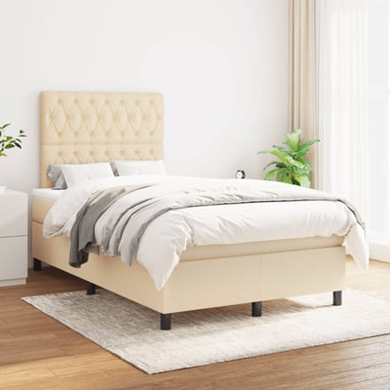 vidaXL - Boxspring - met - matras - stof - crèmekleurig - 120x190 - cm