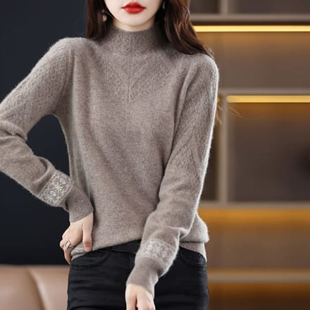 Pull tricoté épais en jacquard d'hiver à col semi-haut pour femme, pull ample à la mode 2XL 130-70kg gray