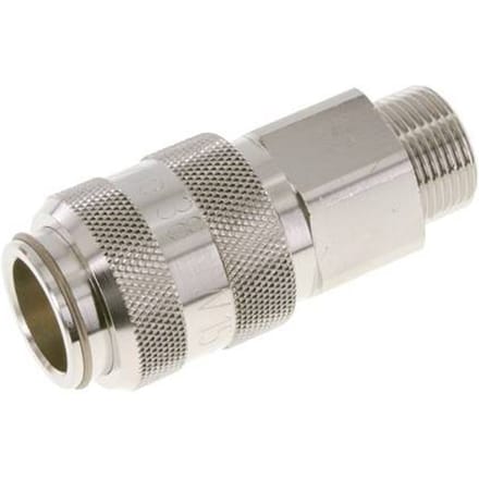 Vernikkeld Messing DN 15 Luchtkoppeling Snelkoppeling G 3/4 inch Buitendraad Double Shut-Off - CLS15-M-BN-SV-P-034