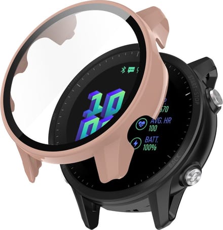 Watch case screenprotector - hoesje - gehard glas - geschikt voor Garmin Forerunner 955 - roze