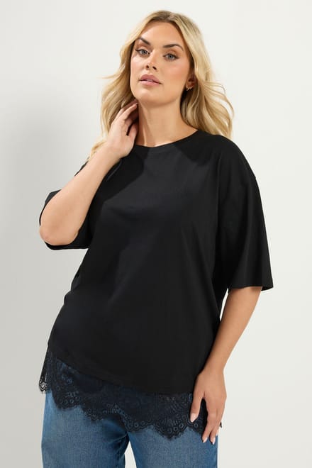 Yours Zwart Kanten Tshirt Size 42