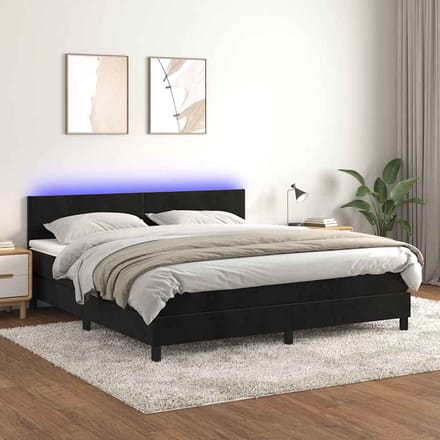 vidaXL - Boxspring - met - matras - en - LED - fluweel - zwart - 160x200 - cm