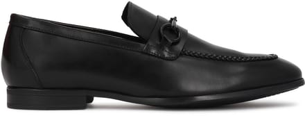 Black leather men's loafers with metal embellishment