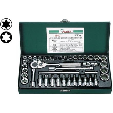 TORX steeksleutelset HANS 3/8 inch 6-kant