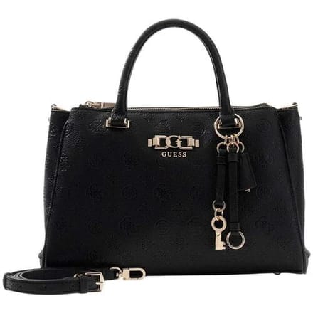 GUESS handtas schoudertas Anise Triple Compartment Satchel Black Logo zwart