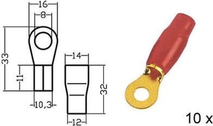 Kabelschoen   ring    verguld  rood 35mmÂ²  ring diam 8mm