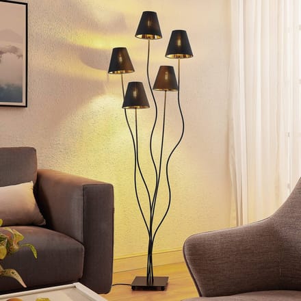 Lindby Komalie vloerlamp, 5-lamps, zwart