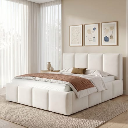 Gestoffeerd bed - tweepersoonsbed - 180 x 200 cm - met bedbodem - gestoffeerd hoofdeinde - beige fluweel