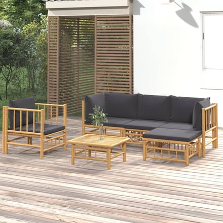 vidaXL - 6-delige - Loungeset - met - kussens - bamboe - donkergrijs