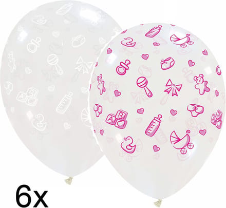 Baby Stuff Transparante ballonnen mix wit-roze, 6 stuks, 30cm