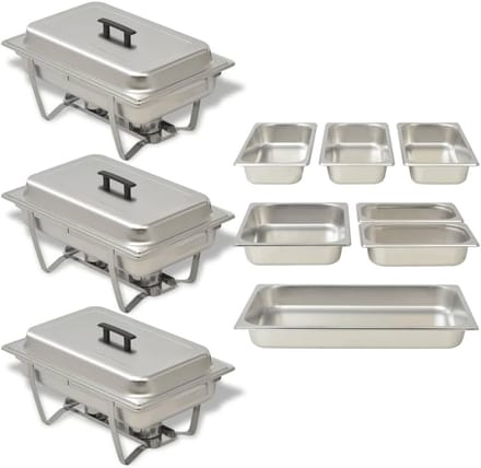 Rechaudset Roestvrij Staal - Voedsel Warmer - Buffet Warm Houden - 3 Delige Set