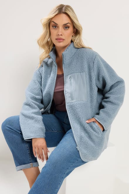 Yours Blauwe Teddy Fleece Met Volledige Rits Size 46