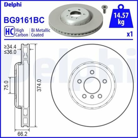 Remschijf DELPHI BG9161BC, 1 stuk