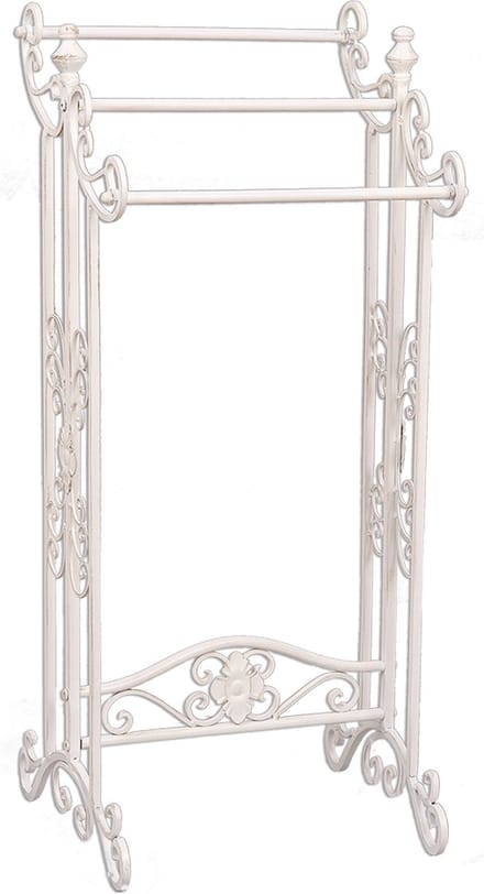 Clayre & Eef Handdoekenrek 40x37x91 cm Wit IJzer Bloemen