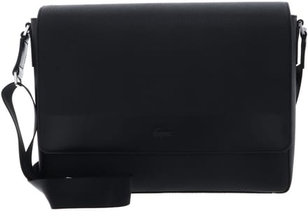 LACOSTE Leren laptoptas met laptopvak Messenger Bag Noir zwart