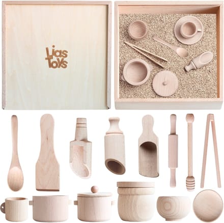 Houten Sensory Speelbak - Met Deksel & Accessoires - 30x30x6 cm
