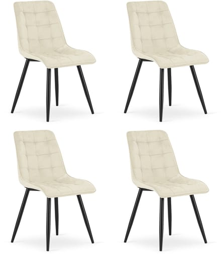 Set van 4 eetkamerstoelen SPLIT - Lichtbeige fluweel - Zwarte metalen poten - Modern design