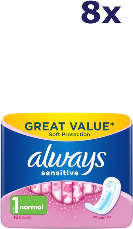 Always Maandverband Sensitive Normal Voordeelverpakking 8 x 16