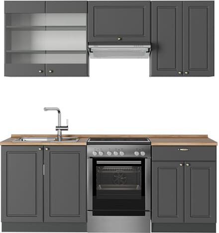 Vicco Fame-Line Complete keukeneenheid – 200 cm, WB Eik Anthrazit-Gold Landhaus