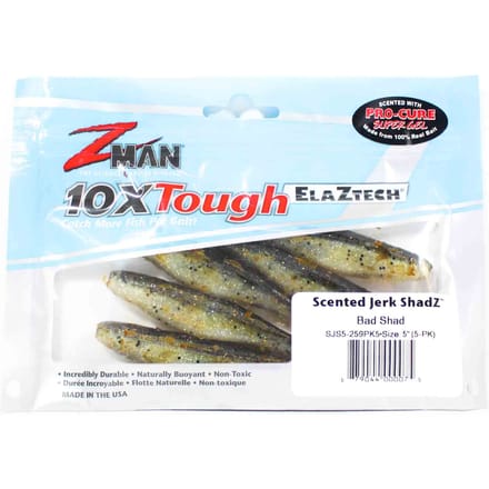 Zman Soft Lure Jerk ShadZ 5 Inch 5/Pack Bad Shad (0075) white