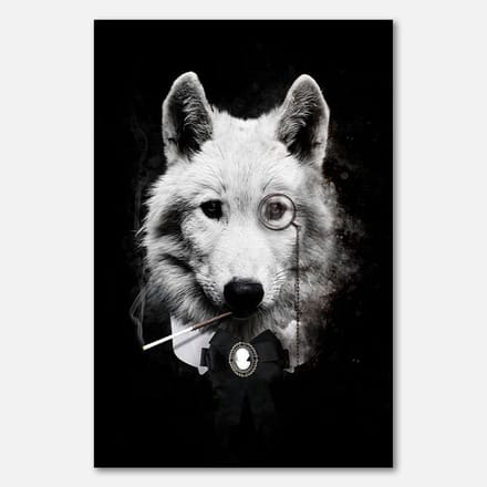 Schilderij op canvas - 40 x 60 cm - Wolf met monocle en sigaret - PosterJunkie