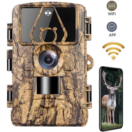 Trailcamera met 8K Video 60MP Foto's Nachtzicht Bewegingsgeactiveerd Waterdicht Wildcamera voor WiFi APP