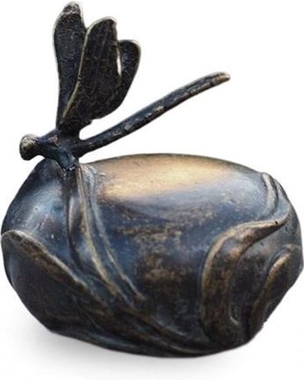Bronzen Mini Urn met Libelle Dragonfly voor As Deelbewaring Grafdecoratie