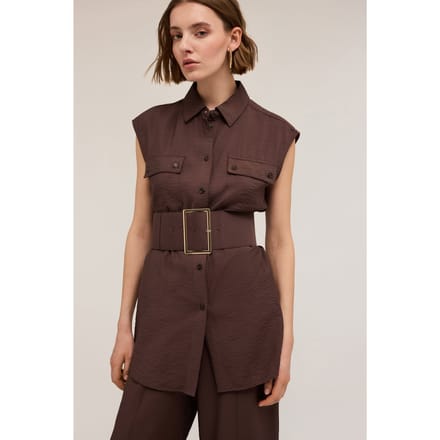 Motivi Sleeveless Shirt With Belt Brown Taglia: S | Magliette intime Outlet | Donna | Marrone