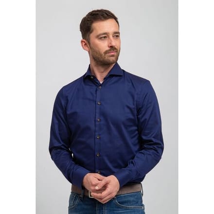 Suitable Overhemd Donkerblauw (navy) Blauw Twill DR-05 - Maat 43 - Heren - Overhemden Formeel