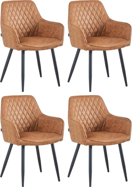 Colenis® - Beverly Eetkamerstoel - Set Van 4 - Cognac - Microvezel - Industrieel