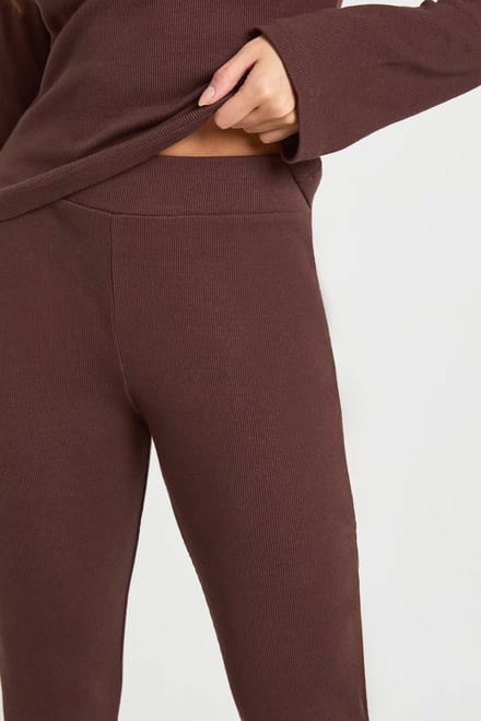 boohoo Dames Geribbelde Flare Legging | Chocolate | Maat: 16