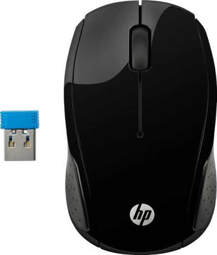 HP 200 2.4 GHz USB draadloze muis met rode LED 1000 DPI optische sensor, zwart