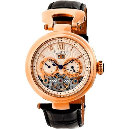 Heritor Automatic Ganzi Semi-Skelet Horloge met Leren Band - Roségoud