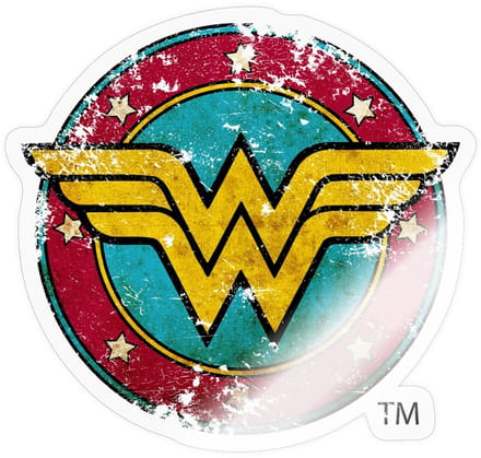 DC Comics Wonder Woman Vintage Distressed Logo Sticker Maat S (max. 10 x 10cm)