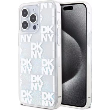 DKNY Liquid Glitter Checkered Pattern Back Case - Geschikt voor Apple iPhone 15 Pro Max (6.7") - Wit