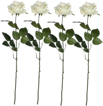 Mica decorations kunstroos kunstbloemen - 4x - creme wit - 66 cm - boeketten - rozen