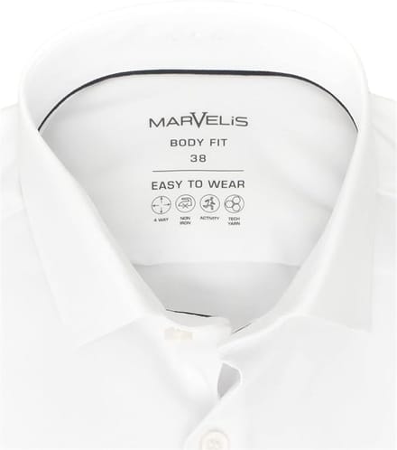 MARVELIS body fit overhemd - twill - wit - Strijkvriendelijk - Boordmaat: 39