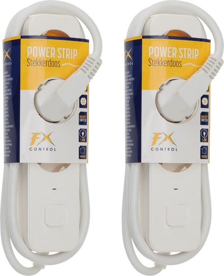 FX light - Stekkerdoos 3-voudig - 2 stuks - wit - 140cm - Verlengsnoer