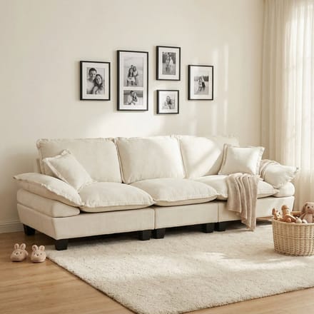 MODFU 3-Zitsbank - Gebogen Armleuningen - Modern - Voor Compacte Woonruimtes - Chenille - Beige - 263 X 82 X 90 Cm