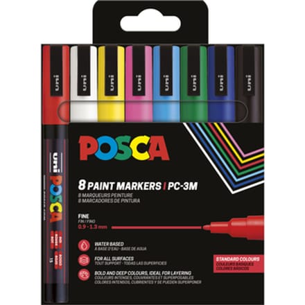 Uni Posca Stiften Standard Colors - 8 stiften - PC3M 0.9-1.3 mm lijn