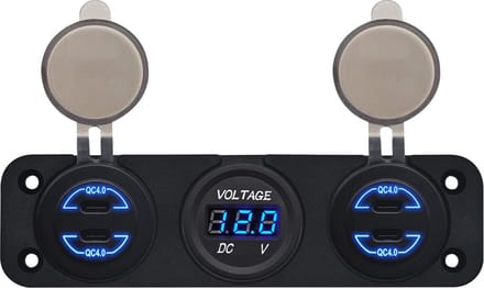 ProRide 12V USB C Autolader 4 Poorten - 30W/QC4.0 - P19185 - Drievoudig inbouw met Voltmeter